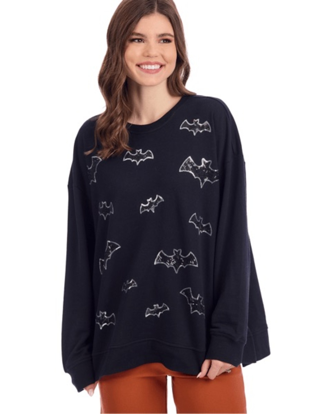 Mud Pie Black Bat-Print Oversized Sweatshirt